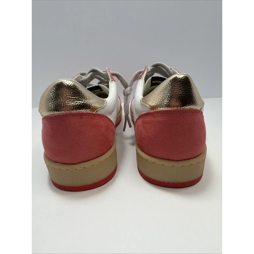 Mimi Women's Avery Leather Sneaker White/Salmon Pink with Sparkly Star Size 9